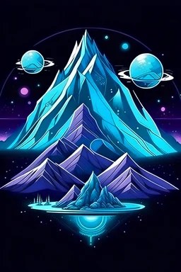 futuristic mountain cosmic with crystal and ufo