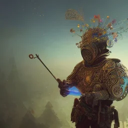 Insanely detailed photograph of an “ a duster wearing mariachi focusing on a glowing D20” with intricately detailed Sombrero, intricate armored charo, hyperdetailed painting by Ismail Inceoglu Huang Guangjian and Dan Witz CGSociety ZBrush Central fantasy art album cover art,8K, hdr, mysterious, flickeringlights ,Stoic