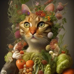 Cat head vegetables fish like Arcimboldo