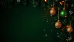 christmas background with green and gold decorations and snowflakes, emitting light ornaments, gold and green, 8k)), 8 k, 8k, gold decorations, dark green background,