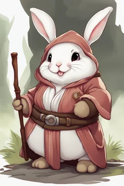 Cute fat bunny floppy ears adventurer robe dnd art realism