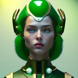 woman, rounded face, green, round helmet, decorative color feathers, retro futuristic, latex coat, soft color, highly detailed, art stations, concept art, smooth, unreal engine 5, god rays, ray tracing, RTX, lumen lighting, ultra detail, volumetric lighting, 3d, finely drawn, high definition, high resolution.