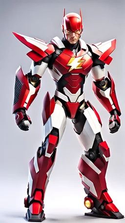 The flash robot with red and white color schemes, in the style of fairy academia, hard-edge style, agfa vista, dynamic pose, oshare kei, hurufiyya, rtx, close picture, intricate details, highly detailed, high details, detailed portrait, masterpiece,ultra detailed, ultra quality