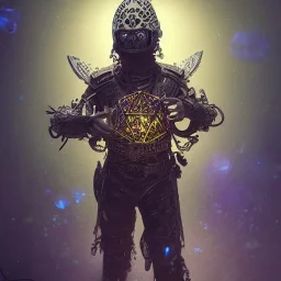 Insanely detailed photograph of an “ armored male mariachi holding glowing D20” with intricately detailed Sombrero, intricate charo, hyperdetailed painting by Ismail Inceoglu Huang Guangjian and Dan Witz CGSociety ZBrush Central fantasy art album cover art,8K, hdr, mysterious, flickeringlights ,Stoic