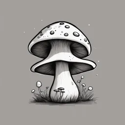 mushroom, black and white, cartoon, drawing, cute, creature, simple