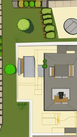 Make a floorplan of a back and front garden using the image as inspiration