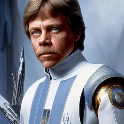 extremely detailed 8k hyperspace wallpaper,complete and photo realistic detailed head to waist stunning photo realistic portrait of mark hamill as luke skywalker in star wars with short lenght, Symmetrical, soft, fine, warm, photo realistic hair, blue eyes, professional majestic photo realistic painting by Ed Blinkey, Atey Ghailan, by Jeremy Mann, Greg Manchess, Antonio Moro, trending on ArtStation, Intricate, High Detail, Sharp focus, dramatic, by greg rutkowski,harsh and rough face,