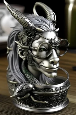 medieval silver dragonborn lady with glasses