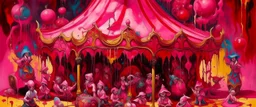 A magenta bizarre circus with tricky magic painted by Guo Xi