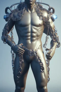 Full body Cyberpunk Greek statue of a man in chains , future classic, unreal engine, epic high details high quality