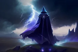 Wizard techno landscape full body cape fantasy lightening