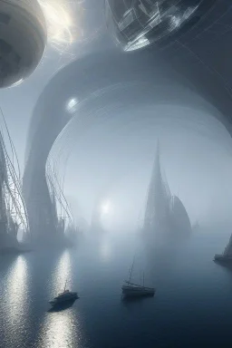 Dome futuriste précis très détaillé ultra réaliste, brouillard, riviers animé, soleil, ciel étoilé cgi,