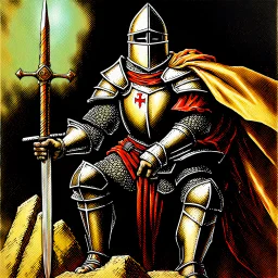 90's TCG art retro fantasy art of knight crusader