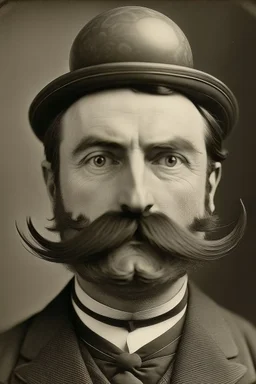 Man with an egg-shaped head and an impressive moustache