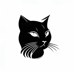 A simple black logo of a cat, vectorized, white background
