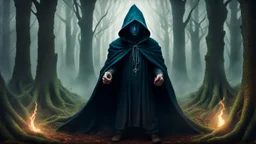 The hooded sorcerer in the forest