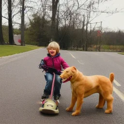 kid riding a dog