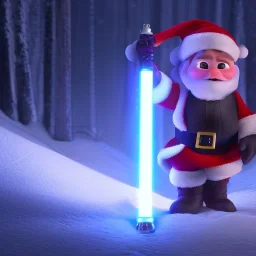 Santa lightsaber huge battle, dark, bright lasers, exploaions