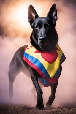 Krypto the Superdog - gradated Background, professional quality studio 8x10 UHD Digital photograph by Scott Kendall - multicolored spotlight, Photorealistic, realistic stock photo, Professional quality Photograph. colored Fog - Multicolored lightning, 3D heart