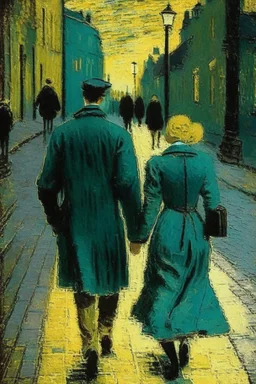 young couple walking the streets by van gogh
