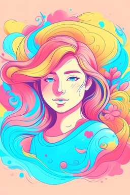 vibrant pastel women image for a t shirt design with cute messege