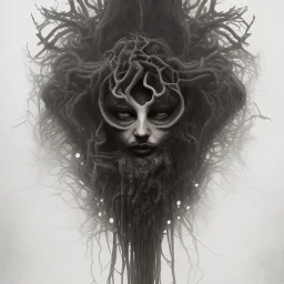 magnificient black medusa, 3d spray paint, chalk, grey background forest, magic light fountain