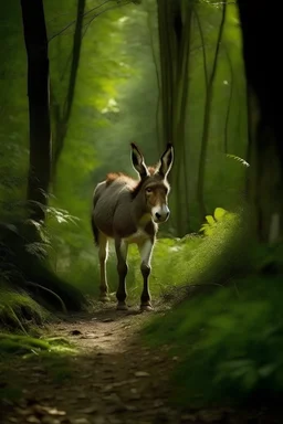 The donkey fell down due to the burden in the middle of the forest