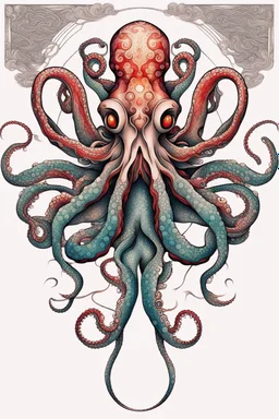 Create a captivating modern 2d colorfull ink tattoo design for print , prestigious (Japanese Octopus) using the elegant influences of japan art style, for print, dynamic elements from fashion and design, and bold Japanese contemporary art aesthetics, framing centered in the center, distanced from the edges of the paper perimeter, perfect anatomy, bauhaus, Divine Proportion,