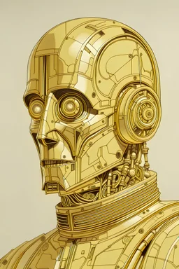 jean giraud style drawing of c3po