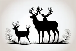 silhouette of a male deer and a female deer, black on white, vector