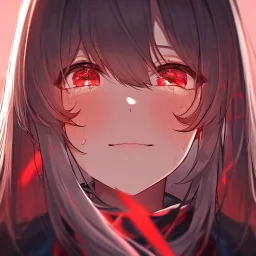 Clear Focus, High resolution, girl crying, glowing red eyes, extreme close up