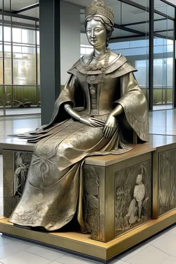 Huge Tin sculpture of a woman with an imperial dress cut on a tin cube