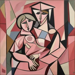 piccasso cubism pink woman and child