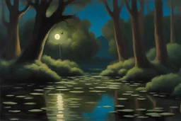 Night, rocks, trees, little puddle, mountains, beyond and trascendent influence, philosophic, 2000's sci-fi movies influence, claude monet and georges lemmen and alfred stevens impressionism paintings