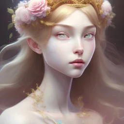  full Closeup face portrait of a girl wearing crown of flowers, smooth soft skin, big dreamy eyes, beautiful intricate colored hair, symmetrical, anime wide eyes, soft lighting, detailed face, by makoto shinkai, stanley artgerm lau, wlop, rossdraws, concept art, digital painting, looking into camera