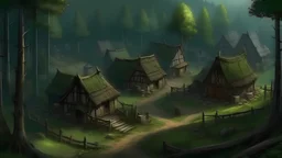 Medieval gloomy village in the forest