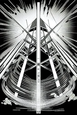 evil energy vortex over Tokyo, line arts, greyscale