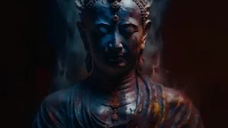 Buddha Turns Evil || horror, in the styles Agostino Arrivabene and Jason Barnett and Emek, mixed media, imperial colors, cinematic lighting, sharp focus, highest resolution