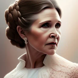 extremely detailed 8k hyperspace wallpaper, carrie fisher, minimal updo hair, professional majestic oil painting by Ed Blinkey, Atey Ghailan, by Jeremy Mann, Greg Manchess, Antonio Moro, trending on ArtStation, Intricate, High Detail, Sharp focus, dramatic, by greg rutkowski, realism, beautiful and detailed lighting, shadows, by Jeremy Lipking, by Antonio J. Manzanedo, by Frederic