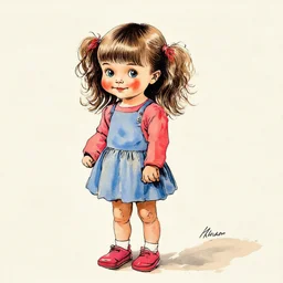 A little girl in the style of illustrator Marcel Marlier
