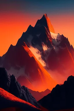 big rock mountains with and orange dawn sky with no clouds close montains