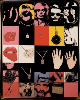 An album art cover in the style of Sticky Fingers by Andy Warhol, 1971 with jewelry, attractive, 4 fingers and a thumb, black background