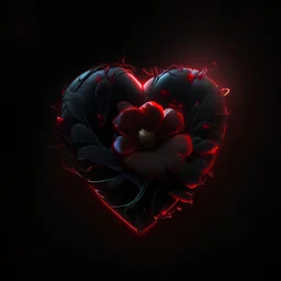 HD, photorealistic, black background, glowing red heart with a flower behind it