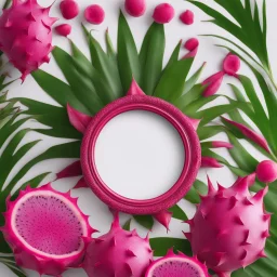 Round picture frame in the colors of dragon fruit on a light background to remove