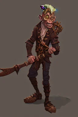 goblin holding an axe in a city in a steampunk style