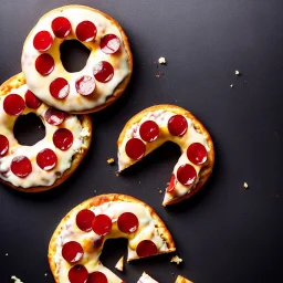 Donut shaped Pizza on plate, black background