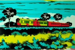 A train on an island painted by Andy Warhol