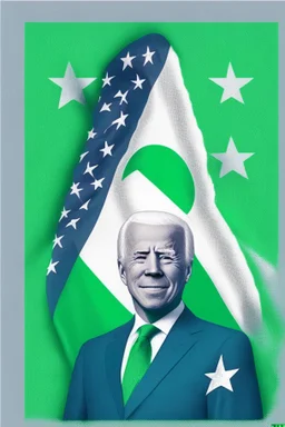 Joe Biden with Esperanto flag. Green flag with white square and green star inside the square. "Esperanto Flag"