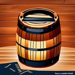 a wooden barrel : 1.5 ) money goes in from above and money comes out from below, ultra quality, vector graphics