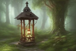 wooded forest stone lantern path